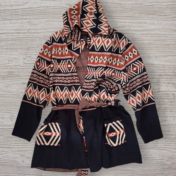Rachel Zoe Aztec Southwest Print Hooded Cardigan Sweater Boho Belted Tribal 2X - Picture 1 of 3
